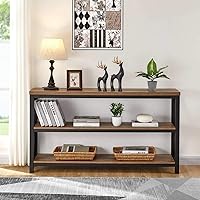 Vista 8 de FATORRI Console Table for Entryway, Wood Sofa Table, Rustic Hallway Tables with 3-Tier Shelves for Living Room, Foyer (55 Inch, Rustic Oak)