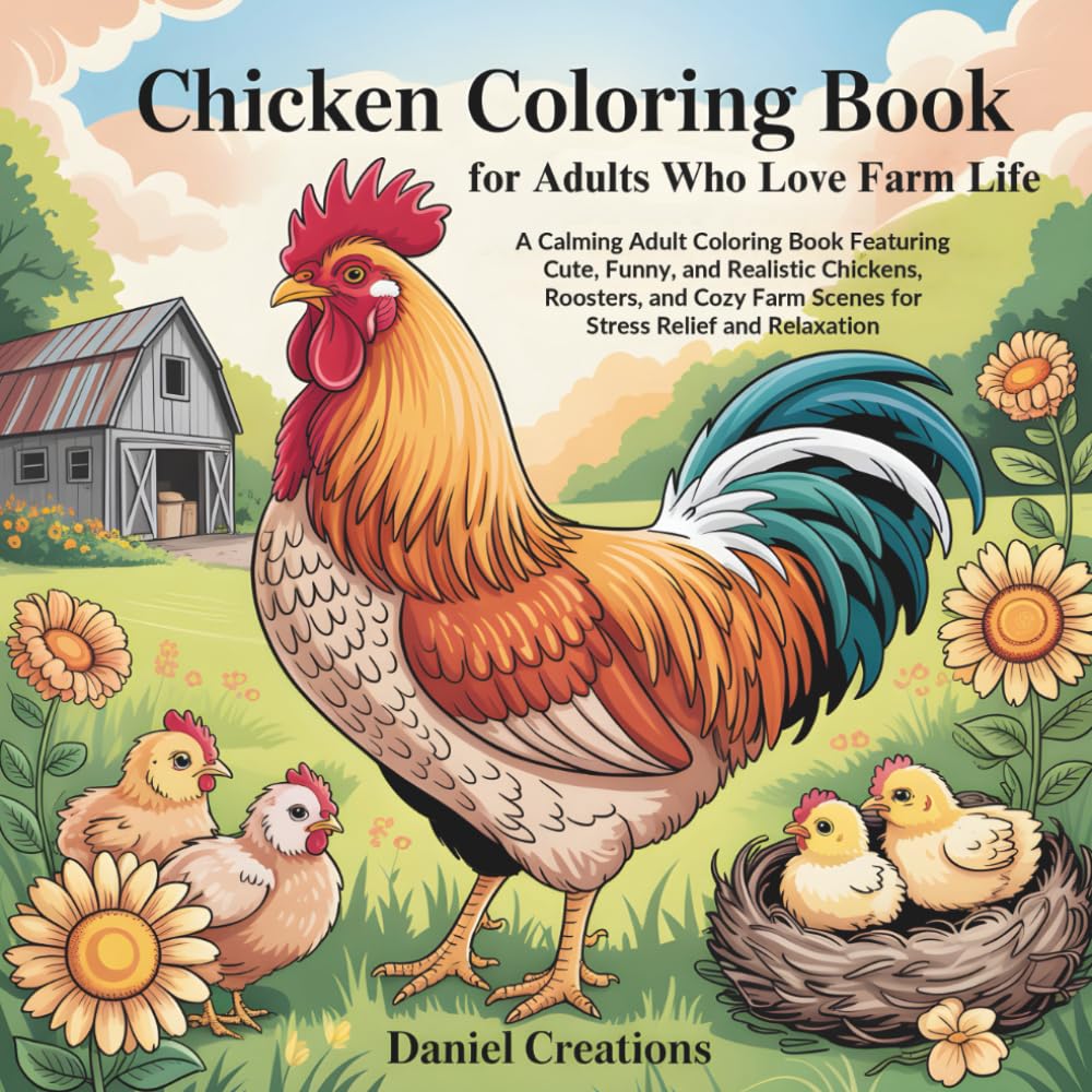 Chicken Coloring Book for Adults Who Love Farm Life: A Calming Adult Coloring Book Featuring Cute, Funny, and Realistic Chickens, Roosters, and Cozy Farm Scenes for Stress Relief and Relaxation