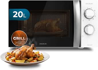 Cecotec Microondas 20L con Grill ProClean 2110 Wave. 700W con 6 Niveles de Potencia, Capacidad 20 L, Función Grill, Tecnología 3DWave, Modo Descongelación, Temporizador hasta 30mins