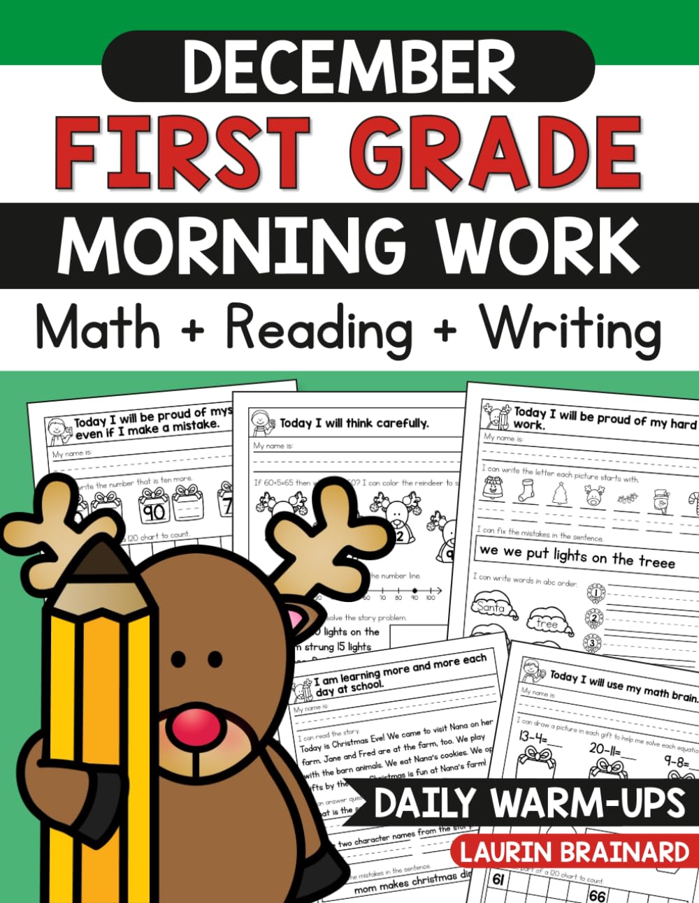 December First Grade Morning Work Workbook: Math, Reading, and Writing