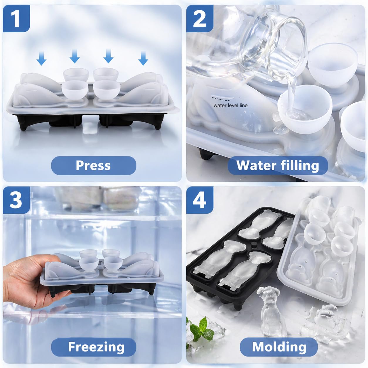Dog Ice Cube Tray Mold - 3D Labrador Shape Ice Cube Trays, Cute Ice Cube Molds for Whiskey Bourbon, 4-Hole Large Fun Shapes Ice Cube Trays, Funny Labrador Gifts for Dog Lovers Women Men