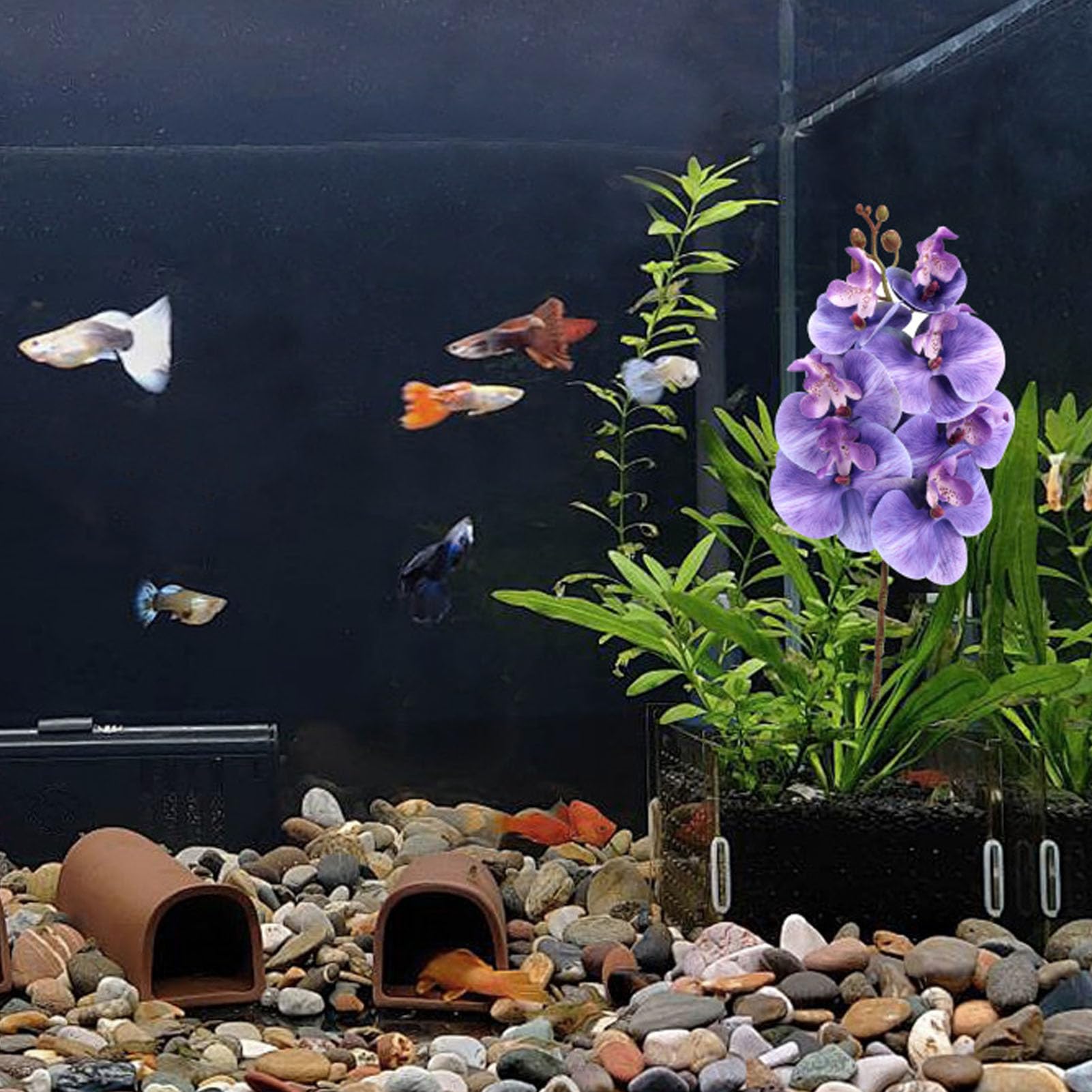 Lot de 2 plantes artificielles pour terrarium d'aquarium avec ventouse - Décoration pour lézards, araignées, serpents