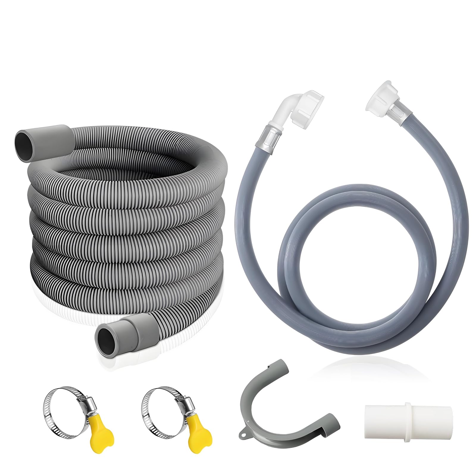 Scdzy Grey Drain Hose Extension Kit, 3M Washing Machine Hose + 3M Cold Water Inlet Pipe With Connector And Clamps For Dishwashers Washing Machines (Grey)