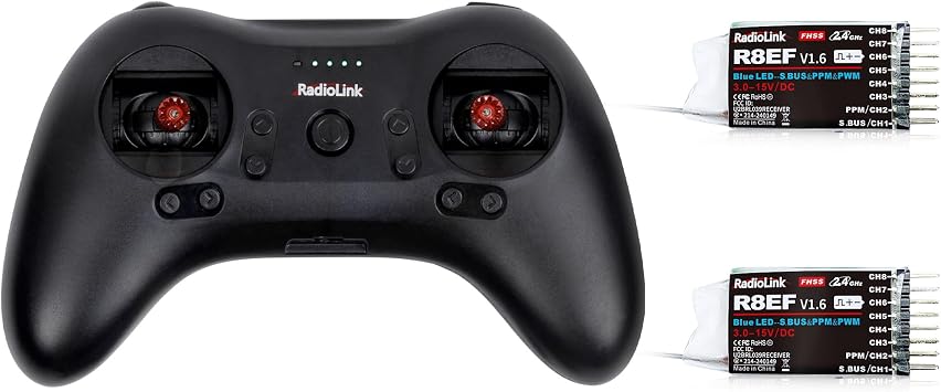 Radiolink T8S Controller & Two R8EF Receivers Set 8 Channels 2.4GHz RC Transmitter Built-in Rechargeable Battery, App/PC Parameters Setup, for Quad/Airplane/Car/Boat and More Mode 2 Left Hand