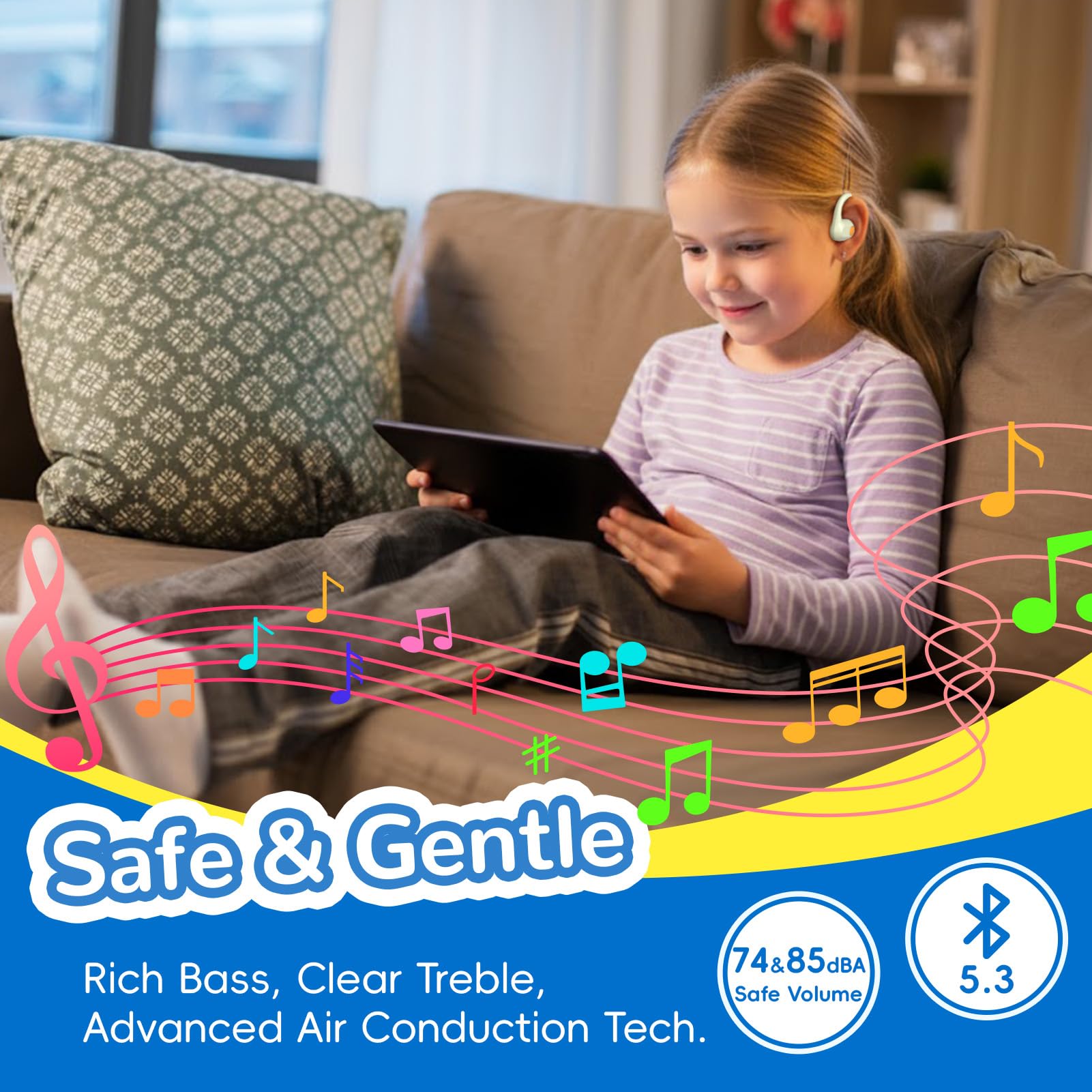 ANCwear Cuffie aperte per bambini, senza fili, Bluetooth 5.4, 17 g, leggere, IPX6, impermeabili, 24 ore di riproduzione per bambini e studenti