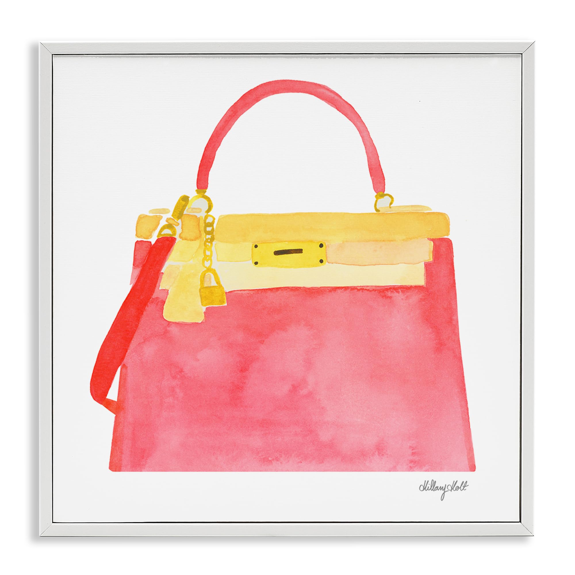 Stupell Industries 'Elegant Coral Handbag', Framed Giclee Art, White, 24 x 24 Inches, Easy to Hang and Sturdy, Made in USA, by Hillary Holt