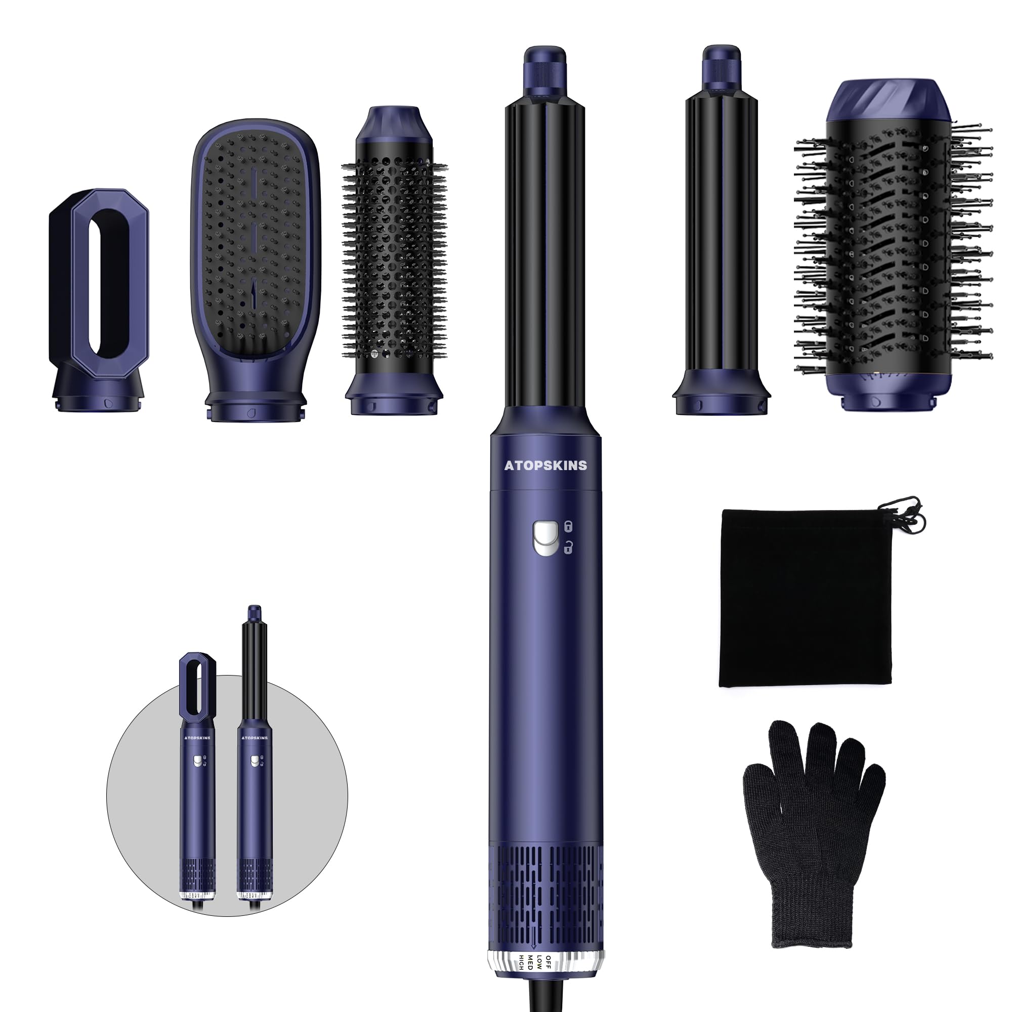 Atopskins Air styler 6 in 1 con asciugacapelli 1000 W, ferro arricciacapelli, spazzola ad aria calda, spazzola per asciugacapelli