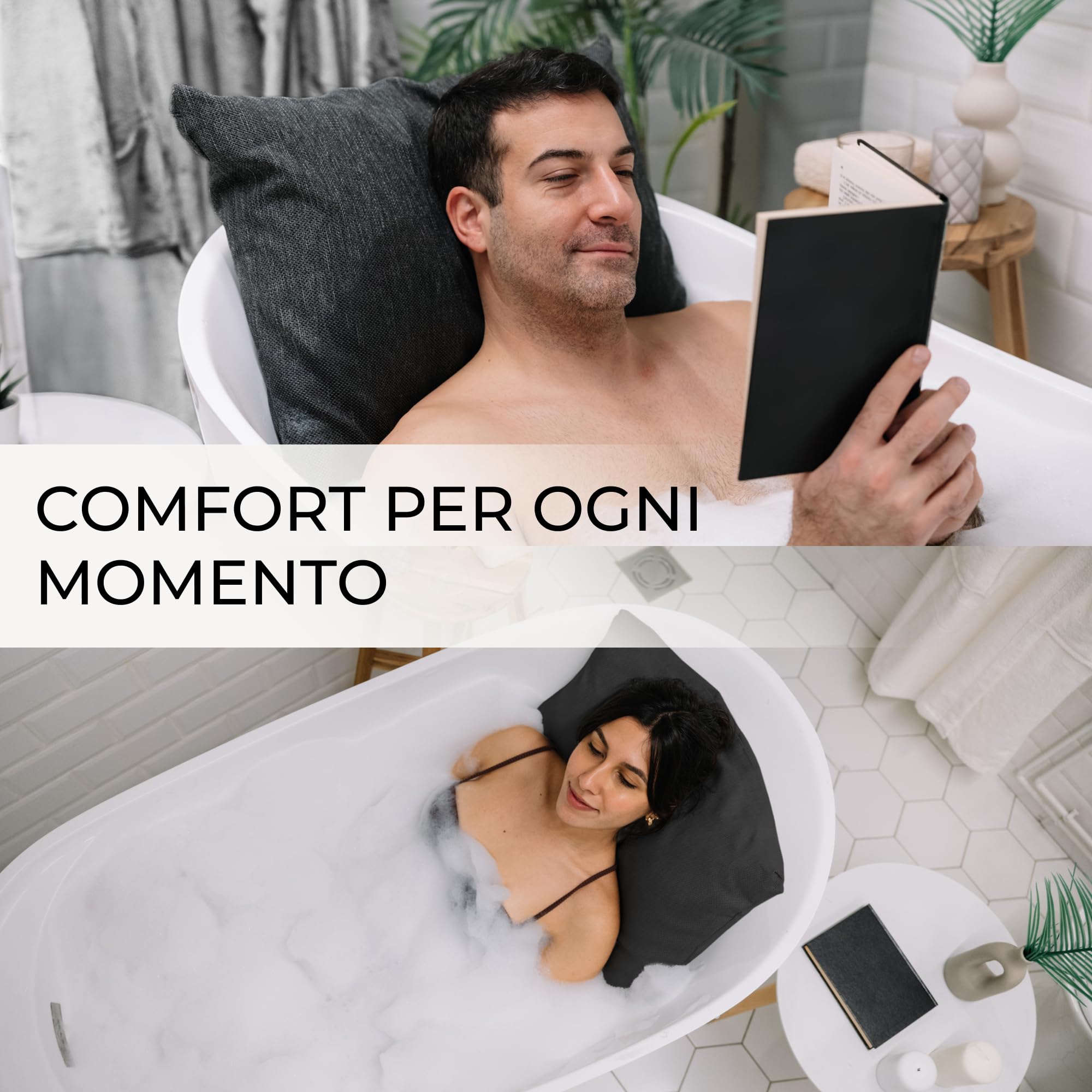 Cuscino vasca da bagno - Spesso e comodo, per supporto testa, collo e schiena - Materassino vasca da bagno lavabile e a rapida asciugatura, perfetto per bagno rilassante in casa - Grigio scuro