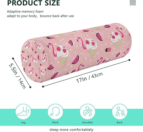 Miniatura 2 de Almohada y funda de helado de flamenco para yoga, almohada redonda para sofá, almohada redonda para soporte de cuello, almohada cilíndrica decorativa