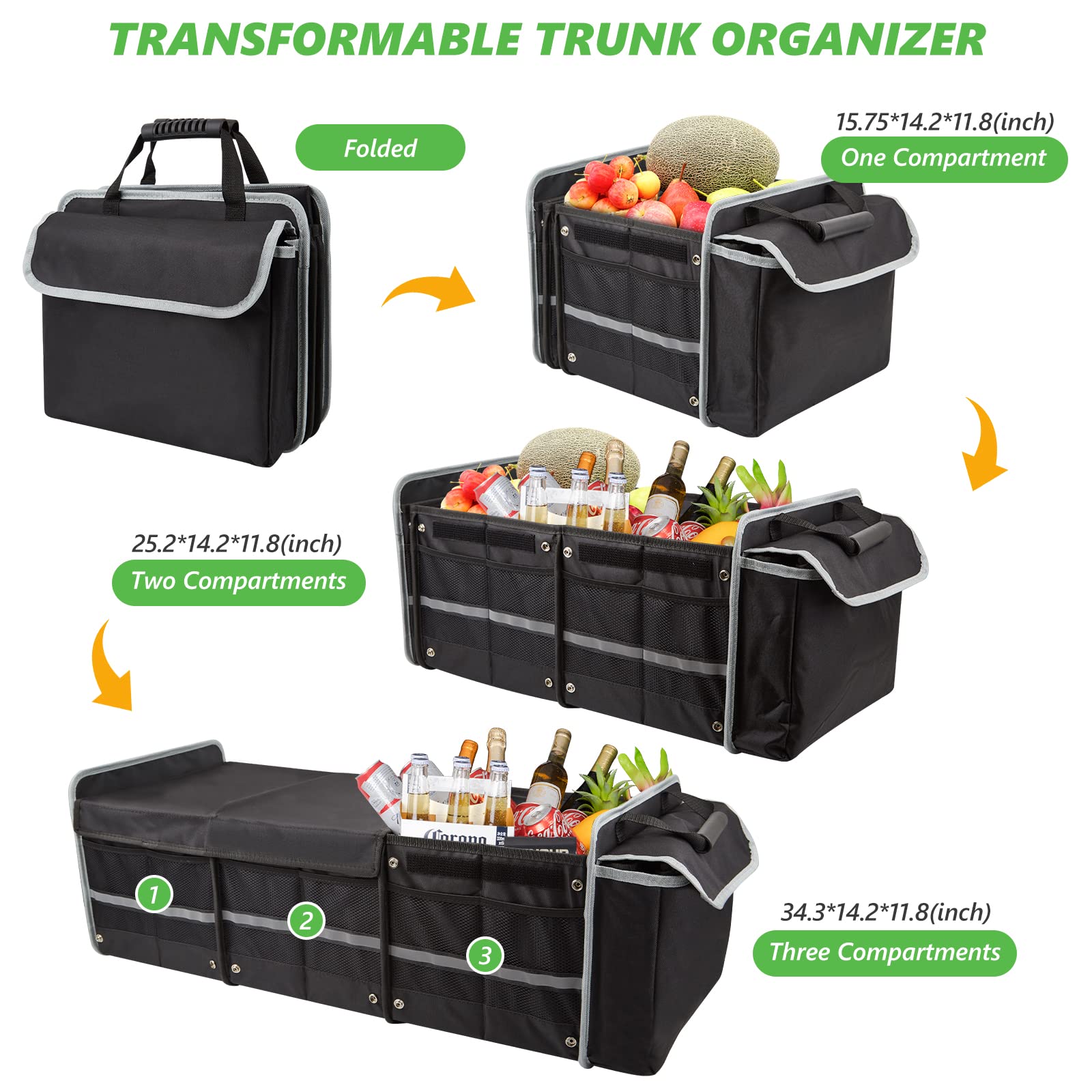 Whalehub Premium Trunk Organizer with Cooler, Extra Large Multi ...