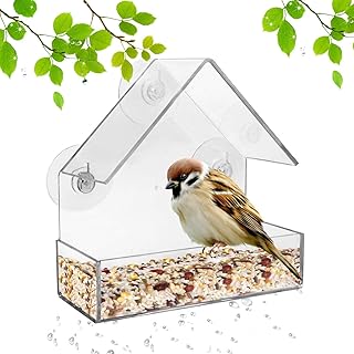 Taylor & Brown Window Bird Feeder with 3 Suction Cups for Small Birds Clear Acrylic Glass Bird Feeders with Removable Seed Tray and Drainage Holes, Outdoor for Wild Birds