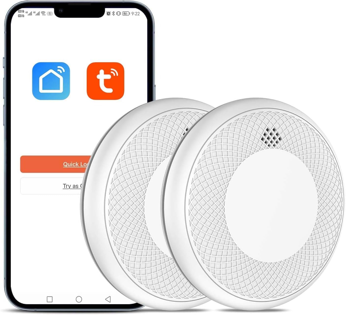 Safeliveo Rauchmelder WLAN 10 Jahre Batterie mit App Benachrichtigung, Stummschaltung und Selbsttest Funktion ，Entspricht DIN EN 14604(Kompatibel mit Tuya/Smart Life APP)-2 Stück