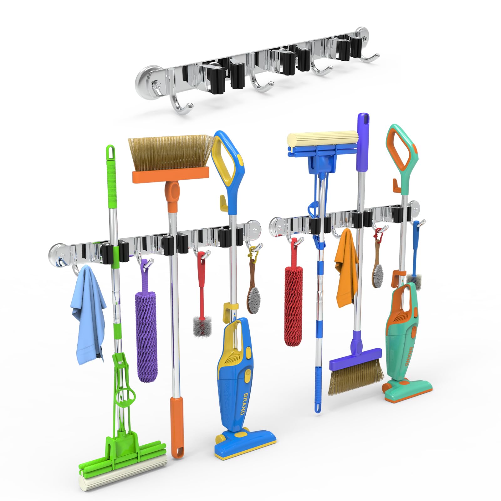3-H Colgador Escobas Magnético 36cm, Soporte Escobas Pared SUS304 Acero Inoxidable 20KG Carga Colgador Escobas y Fregonas Sin Perforar para Restaurante, Cocina, Baño, Garaje con Tornillos