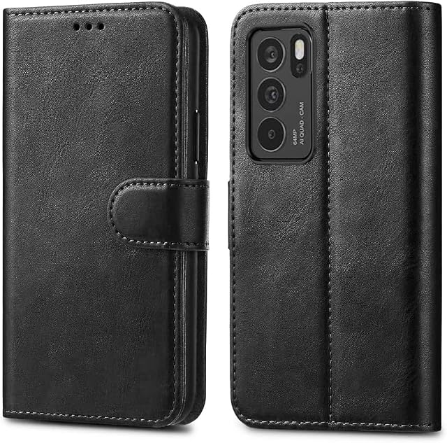 Oppo A16s/ Oppo A54s Leather Case - Premium Wallet Case Leather Flip Cover For Oppo A16s/ Oppo A54s [Card Holder] [Magnetic Closure] Black