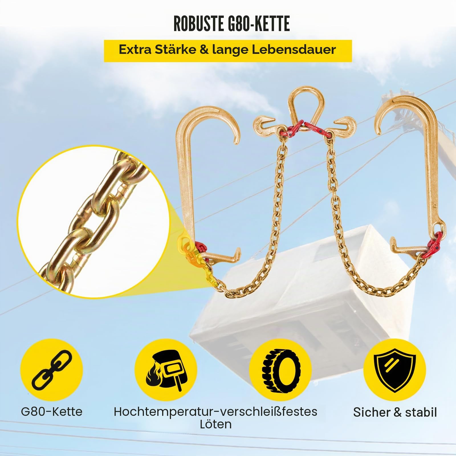 VEVOR J-Hakenkette, 3 m x 8 mm Zaumzeug-Abschleppkette, G80 Zaumzeug-Transportkette, Kette aus legiertem Stahl mit 2 G70 J-Haken, 4200 kg Abschlepphaken für LKWs, J-Haken-Abschleppgurte 2 Stück