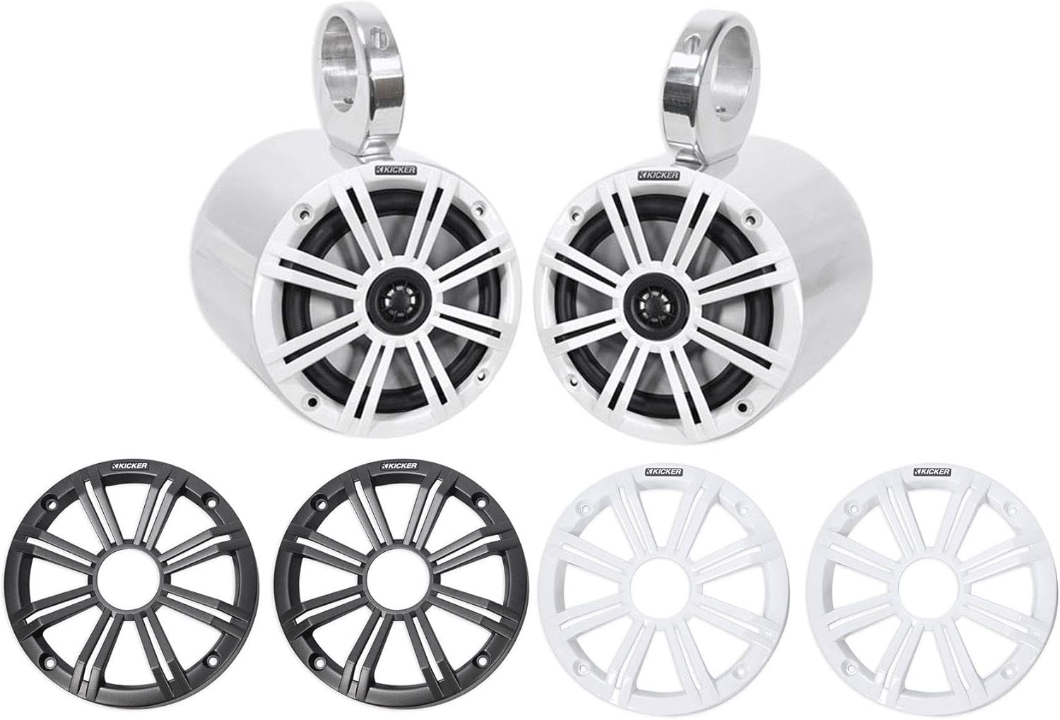 Pair KICKER 45KM654 6.5" 390 Watt Silver Marine Wakeboard Tower Boat