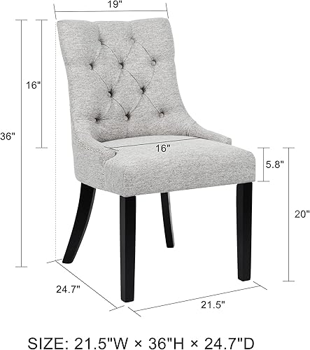 Miniatura 2 de Juego de 2 sillas de mesa grises para comedor, sillas auxiliares de cocina, modernas y elegantes sillas de tela con botones y ribete de cabeza de