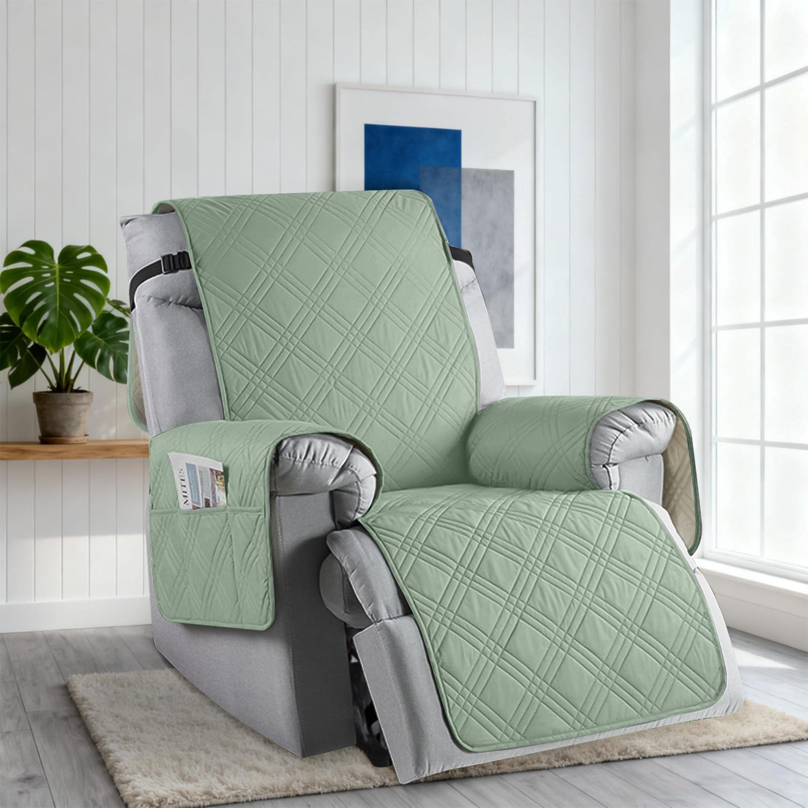 Copripoltrona 1 Posto Relax Reclinabile Impermeabile con Tasche,Antigraffio, Antimacchia, Antiscivolo, Materiali Spazzolati con Elastico Regolabile per Sedie a Sdraio