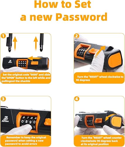 Miniatura 7 de Combinación de silicona negra de 4 dígitos reiniciable, cerraduras antirrobo resistentes y cable de 0.472 in x 3.9 ft, cerradura sin llave para