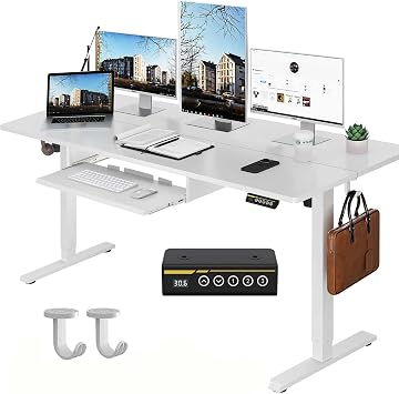 55 x 24 Inch Electric Standing Desk with Keyboard Tray, White