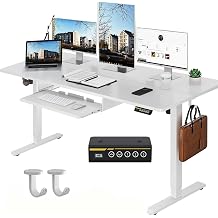 55 x 24 Inch Electric Standing Desk with Keyboard Tray, White