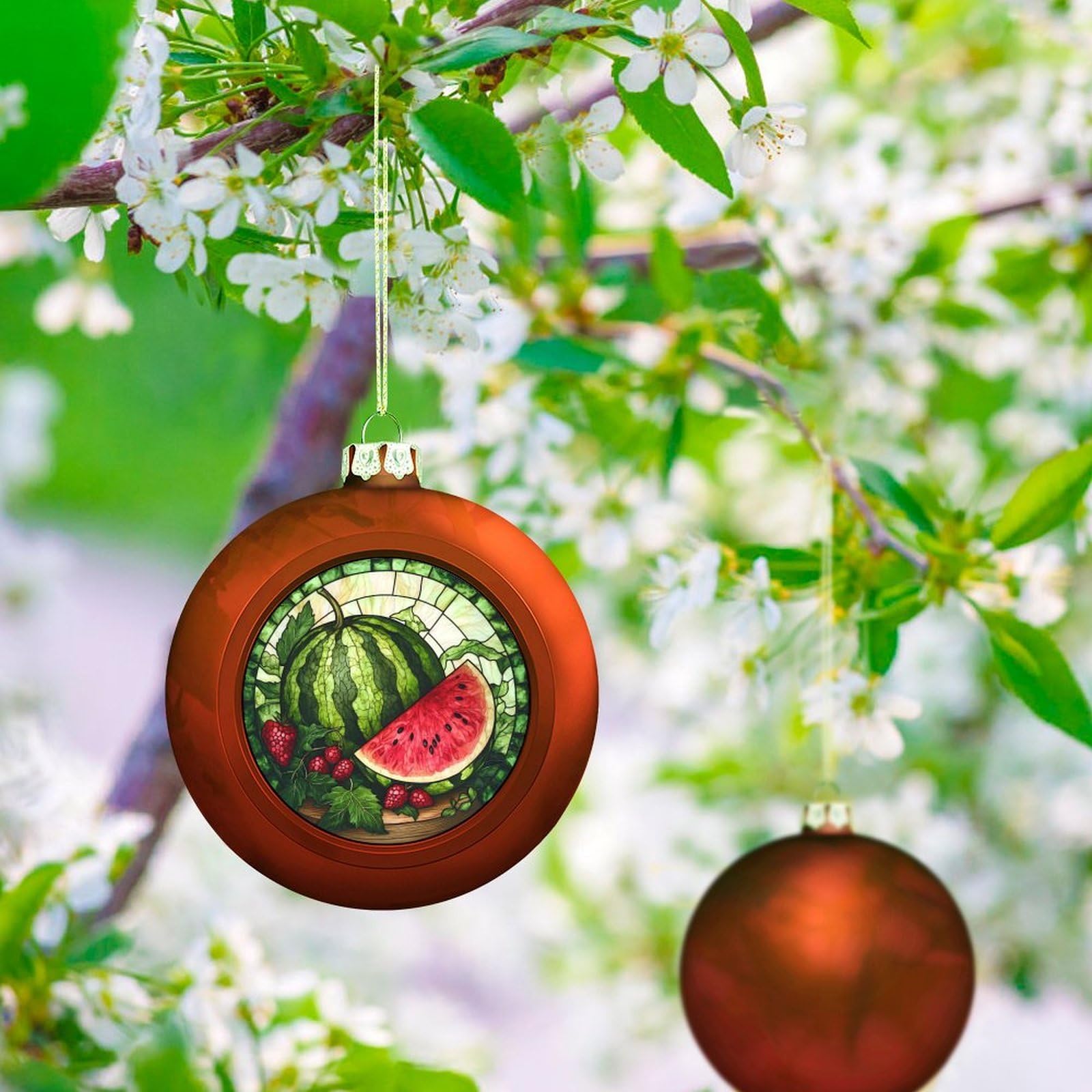 Buntglas-Wassermelonen-Weihnachtskugel, Ornamente, bruchsicher, hängende Weihnachtskugeln für Weihnachtsbaumdekoration, rote Weihnachtsbaumkugeln für Urlaub, Hochzeit, Party