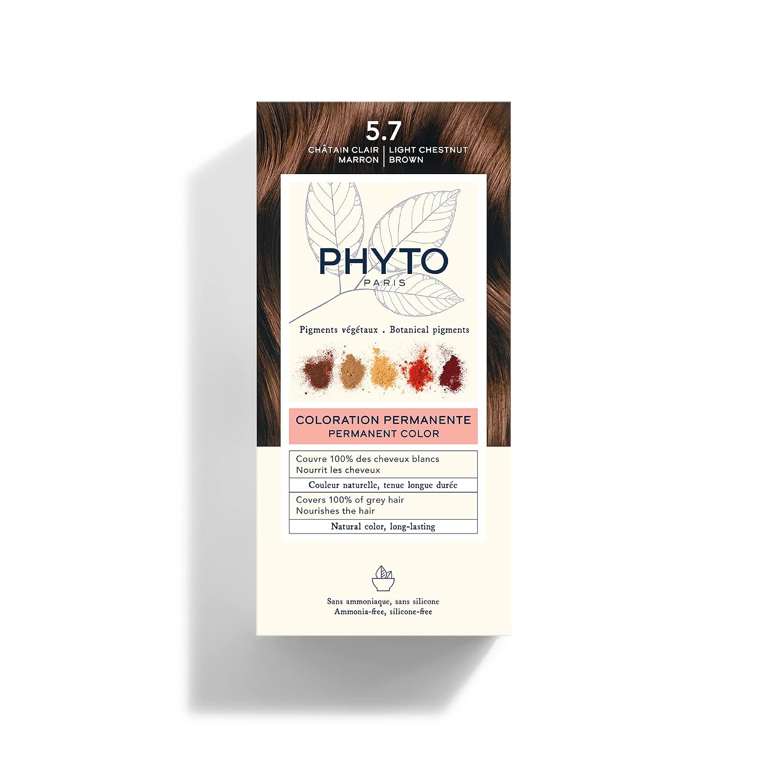PHYTO Phytocolor Permanent Hair Color with Botanical Pigments, 100% Grey Hair Coverage, Ammonia-free, PPD-free, Resorcin-free, 0.42 oz