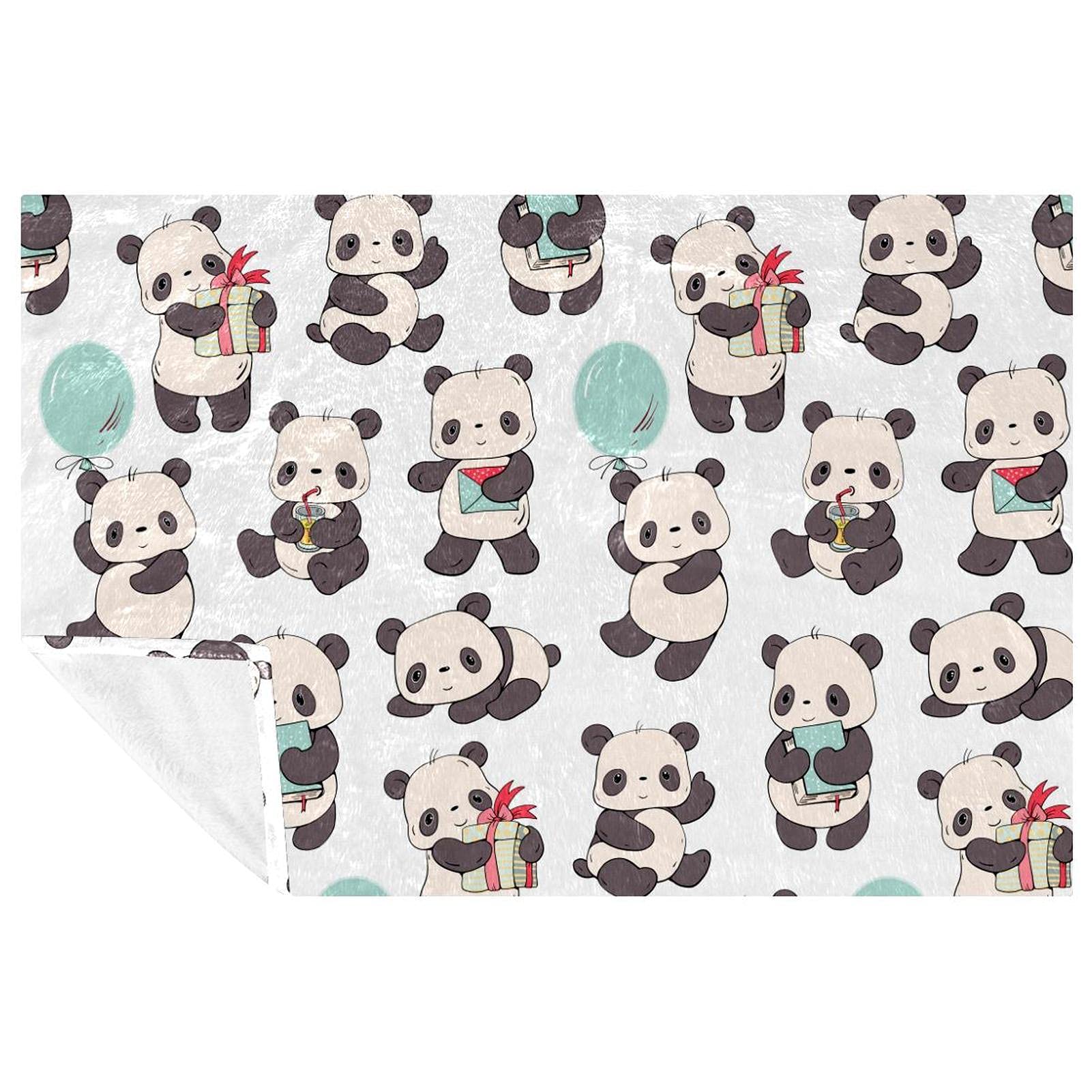 Couverture panda plaid chaud lit canapé pique-nique camping 150x100