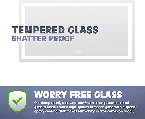Miniatura 7 de Prominence Home Espejo LED de lujo para bañopared con luz delantera y trasera, antiniebla, resistente a los golpes y ajustes de luz ajustables, 48 x