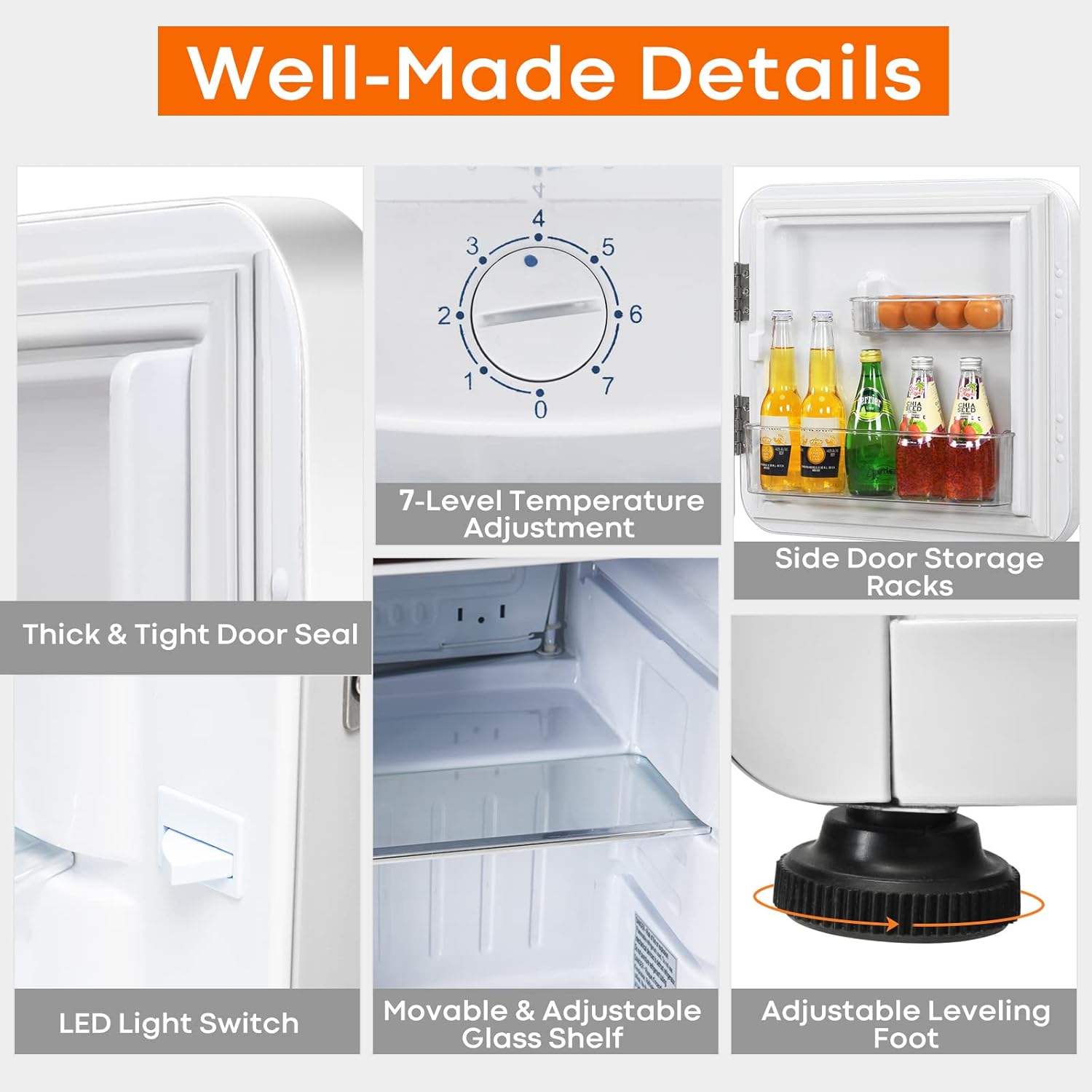 COSTWAY 1.6 Cu.ft Mini Fridge, Compact Refrigerator with Auto Defrost, Single Reversible Door, Adjustable Thermostat for Office, Dorm, Bedroom, Apartment (White)