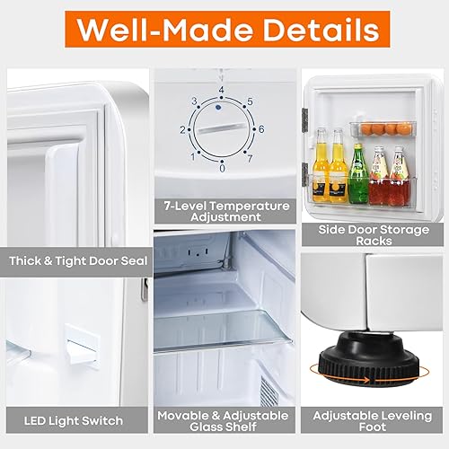 Miniatura 6 de COSTWAY Mini refrigerador de 1.6 pies cúbicos, refrigerador compacto con descongelación automática, puerta reversible individual, termostato