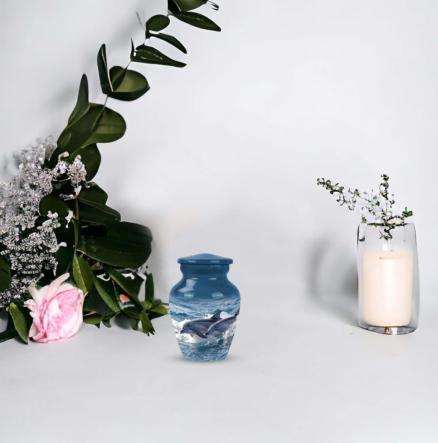 Small Dolphin Urns for Human Ashes - Small Urn for Ashes for Women - Small Urns for Ashes Mom - Memorial Urn - Metal Keepsake Urn - Companion Urn (Size - 3inch,2pcs)