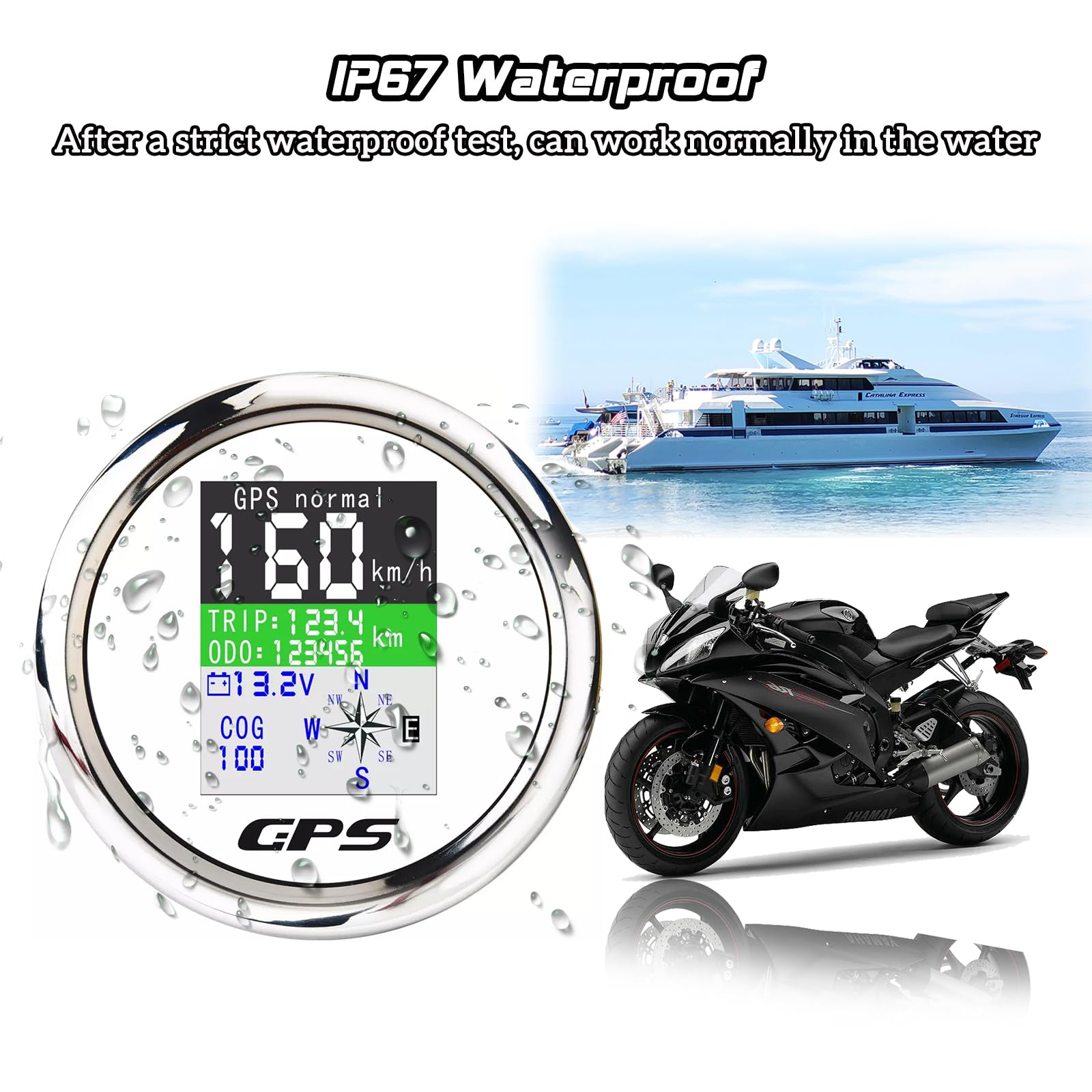 KAOLALI Tachimetro GPS da 85 MM Contachilometri Contagiri Digitale con Schermo TFT Impermeabile con Antenna GPS per Moto da Barca Auto