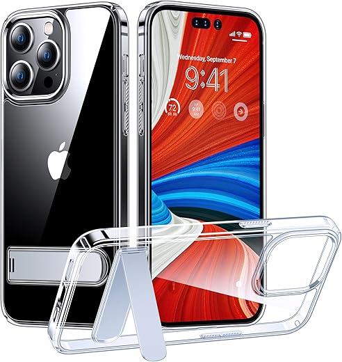 Simtect Crystal Clear for iPhone 14 Pro Max Case, [Not Yellowing] [3 Stand Way][14FT Military Drop Protection]Protective Slim Kickstand Shockproof...