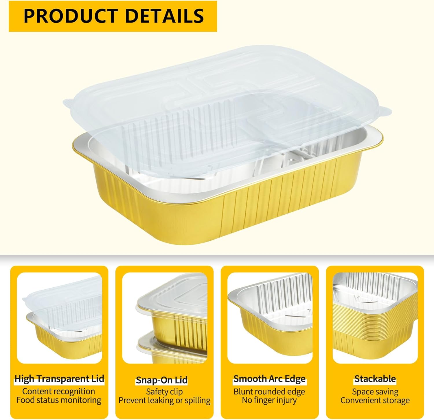 40 Pack 8.7"×6.6"×2.4" Aluminum Foil Pans with Lids Heavy Duty 3 LB Capacity Foil Food Containers with Lid, 50 Ounce Disposable Tin Foil Pans with Lids for Baking, Meal Prep, Freezer and Takeout