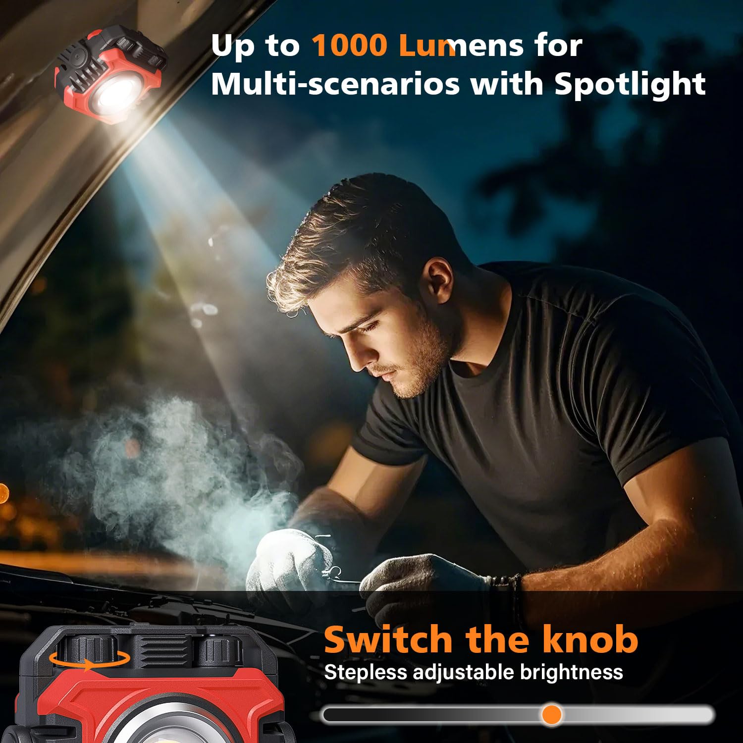 Samyoung 2-Pack 2400LM Magnetic Rechargeable LED Work Light, Up to