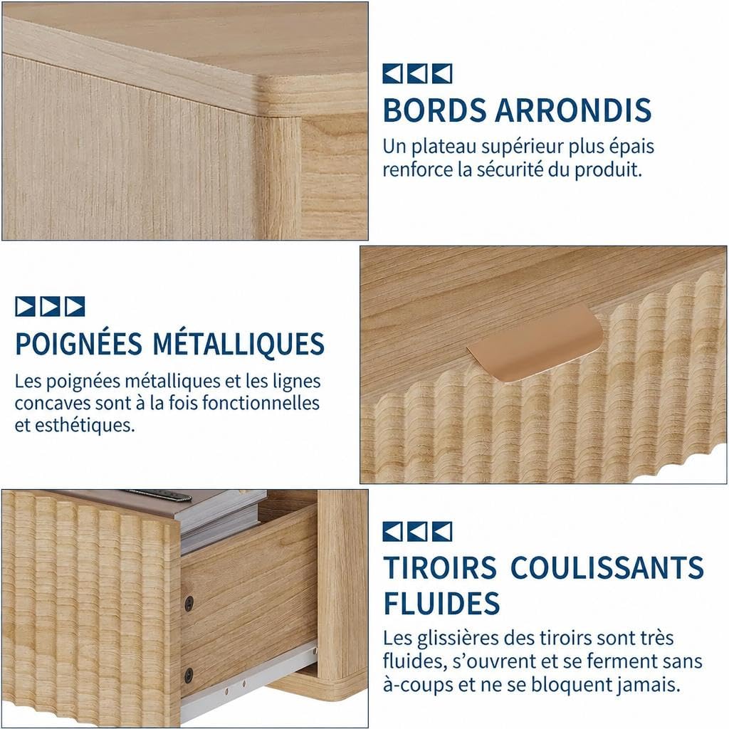 Garvee Table De Chevet avec Tiroir Et Étagère Ouverte, Style Bohème en Bois avec Façade Effet Cannage, Meuble De Rangement Compact pour Chambre, Salon Ou Entrée, 58 x 39 x 60 cm