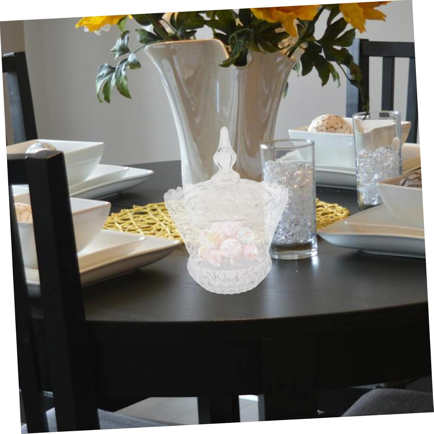 Luxshiny Decorative Glass Candy Dish with Lid for Home Office Storage Sugar Bowl for Treats Elegant Wedding Clear Container for Candy Cookies and Jewelry