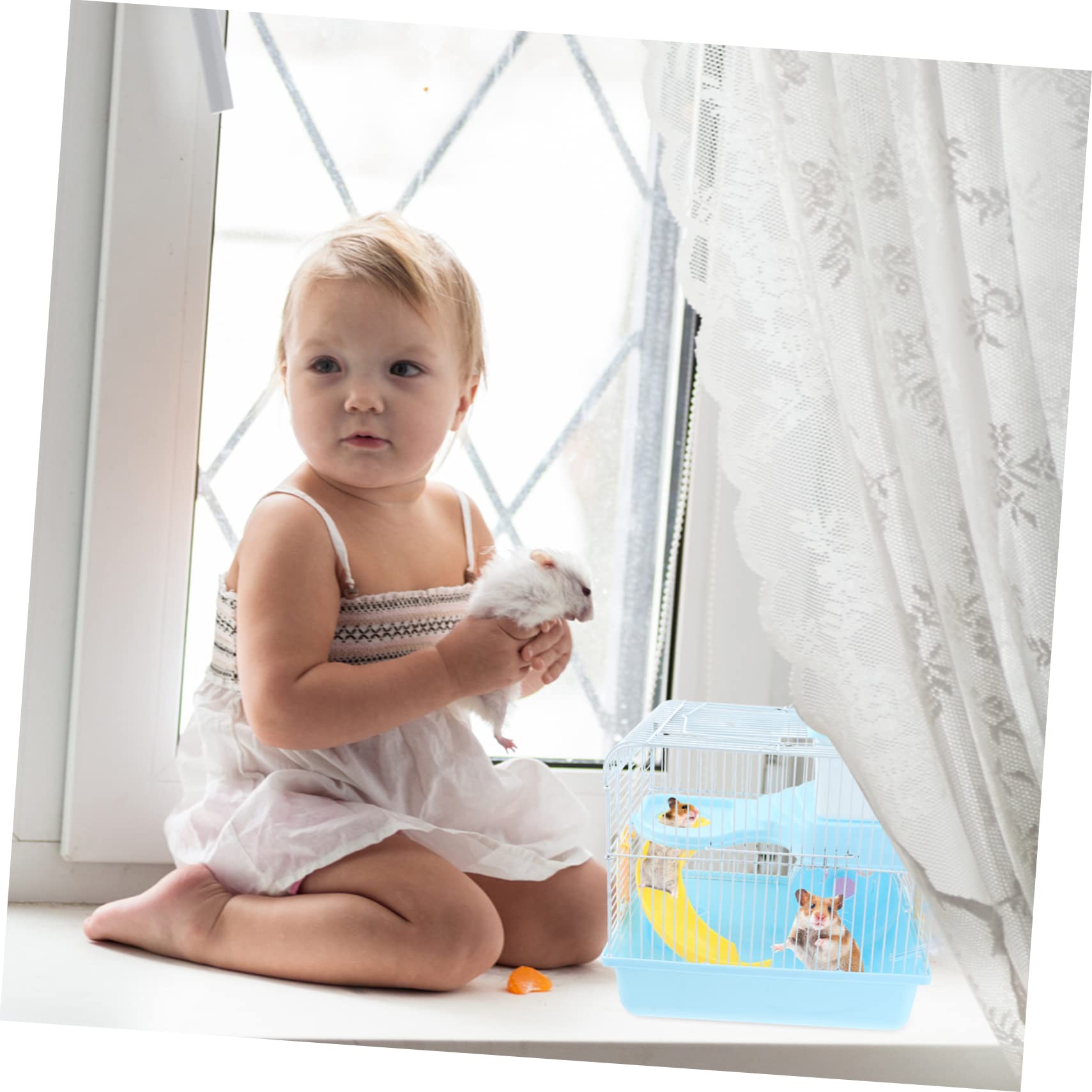 POPETPOP Cage pour Hamster et Chinchilla Maison pour Animaux de Compagnie à Double Couche avec Toboggan Roue Exercice et Abreuvoir Étanche