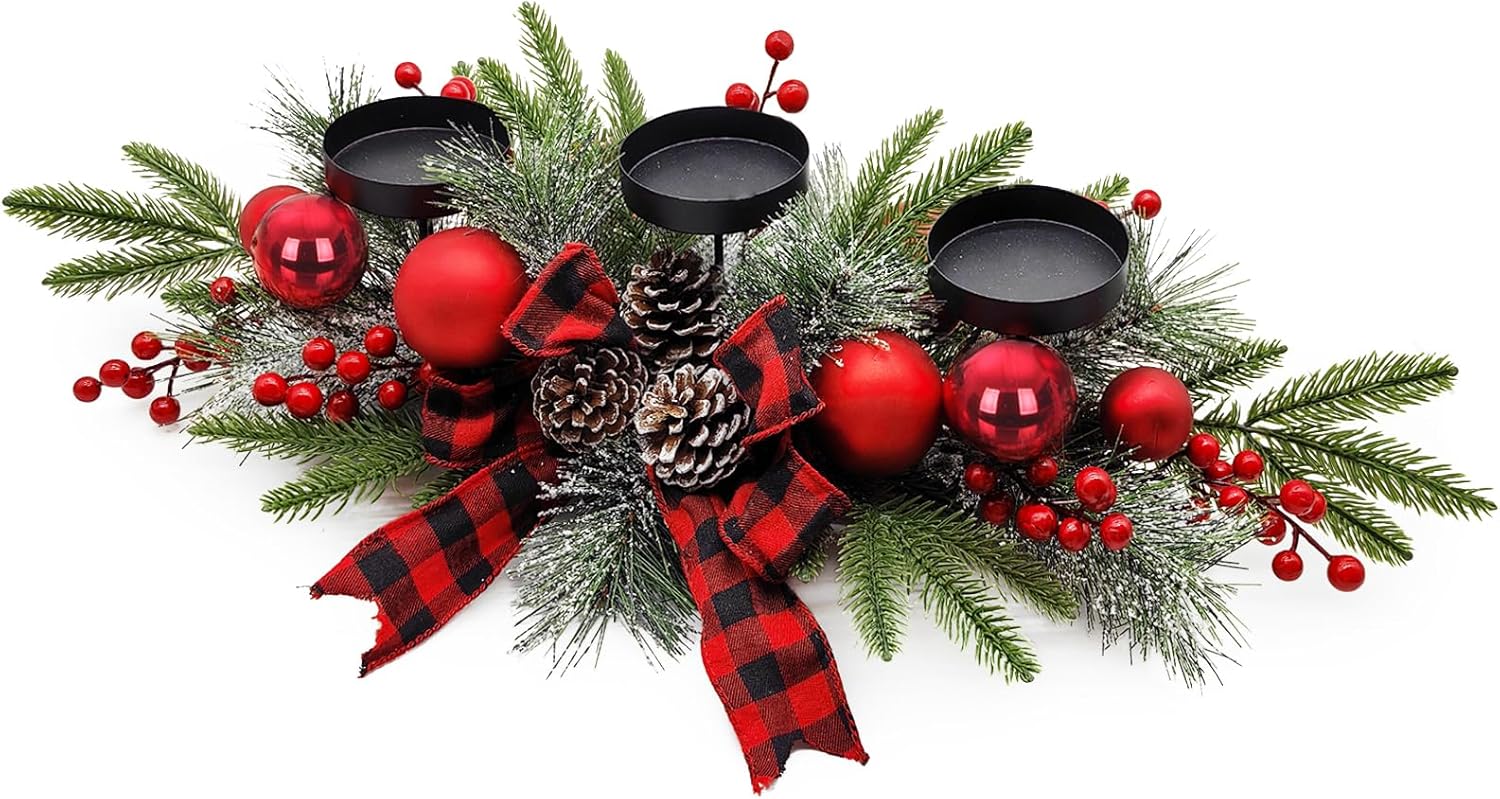 Christmas Table Centerpiece with Red Baubles 27.5"