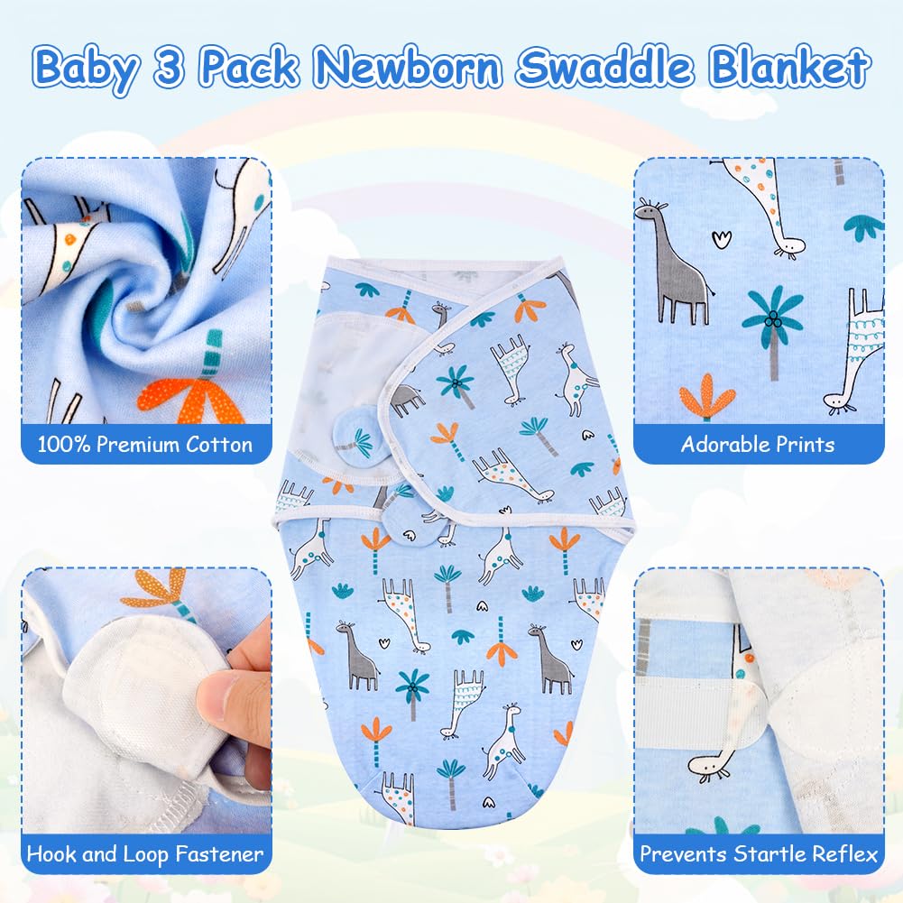 arrullo bebe recien nacido, 3 pcs swaddle bebe 0-3 months, Ajustable saco dormir bebe, Swaddle Wrap, Infante Swaddle Sack, swaddle, Transpirable y Absorbe la Humedad, Ayuda a Dormir
