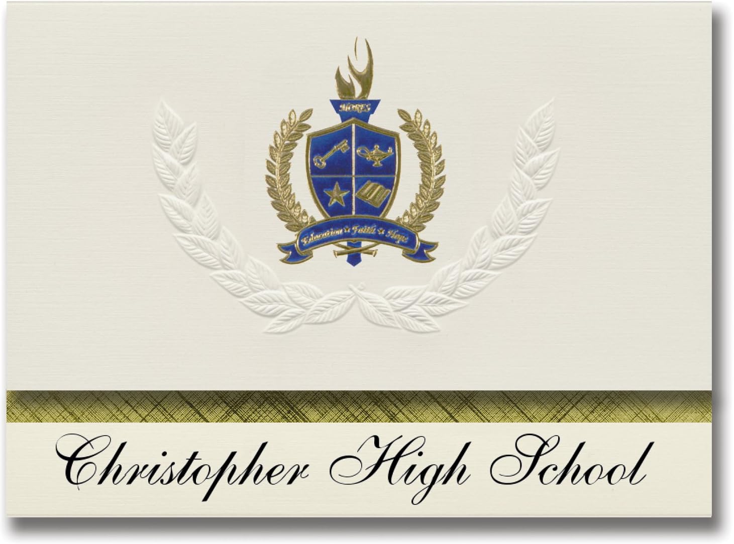 Signature Announcements Christopher High School (Christopher, IL) Graduation Announcements, Presidential style, Elite package of 25 with Gold & Blue Metallic Foil seal