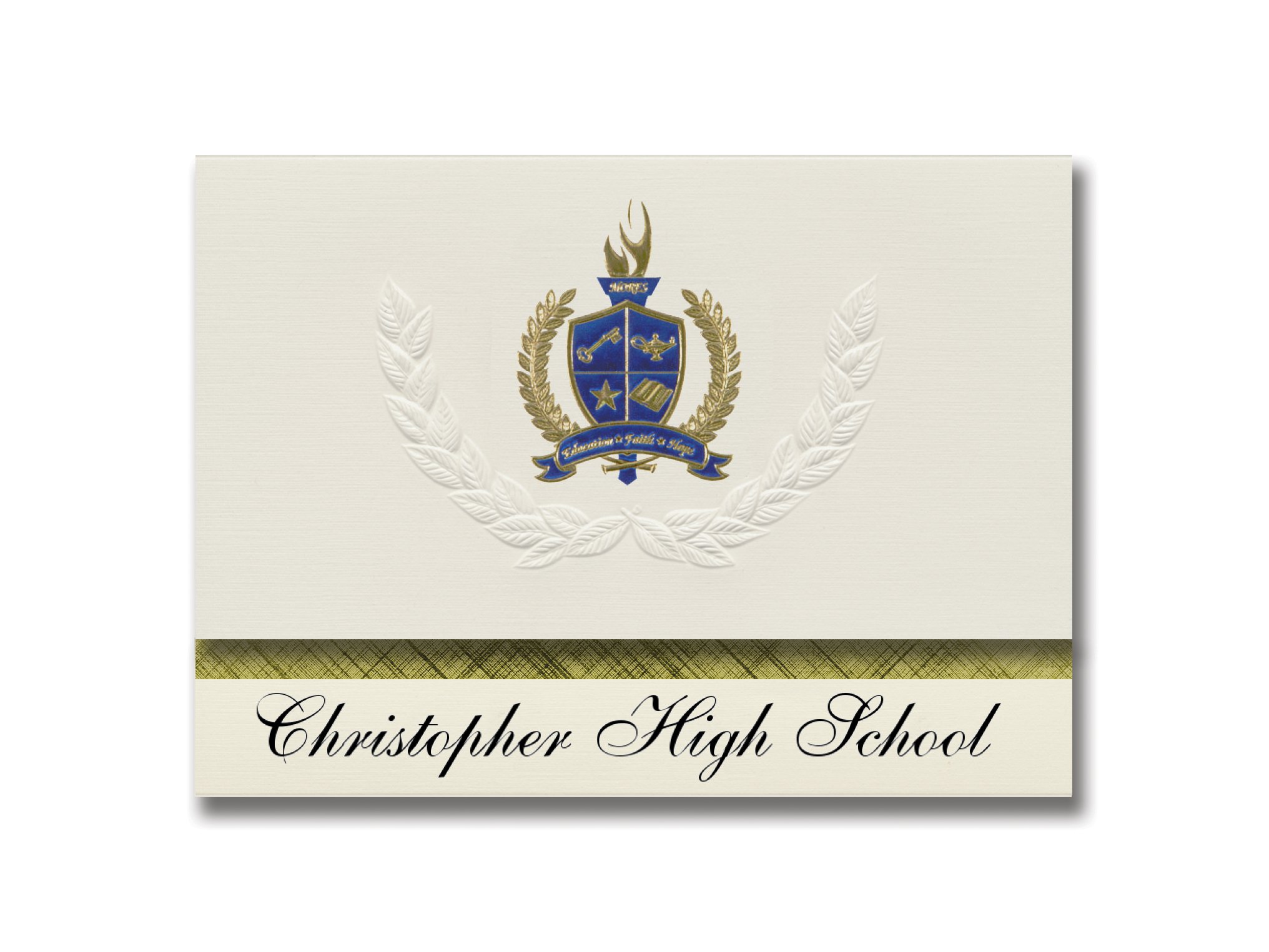 Signature Announcements Christopher High School (Christopher, IL) Graduation Announcements, Presidential style, Elite package of 25 with Gold & Blue Metallic Foil seal