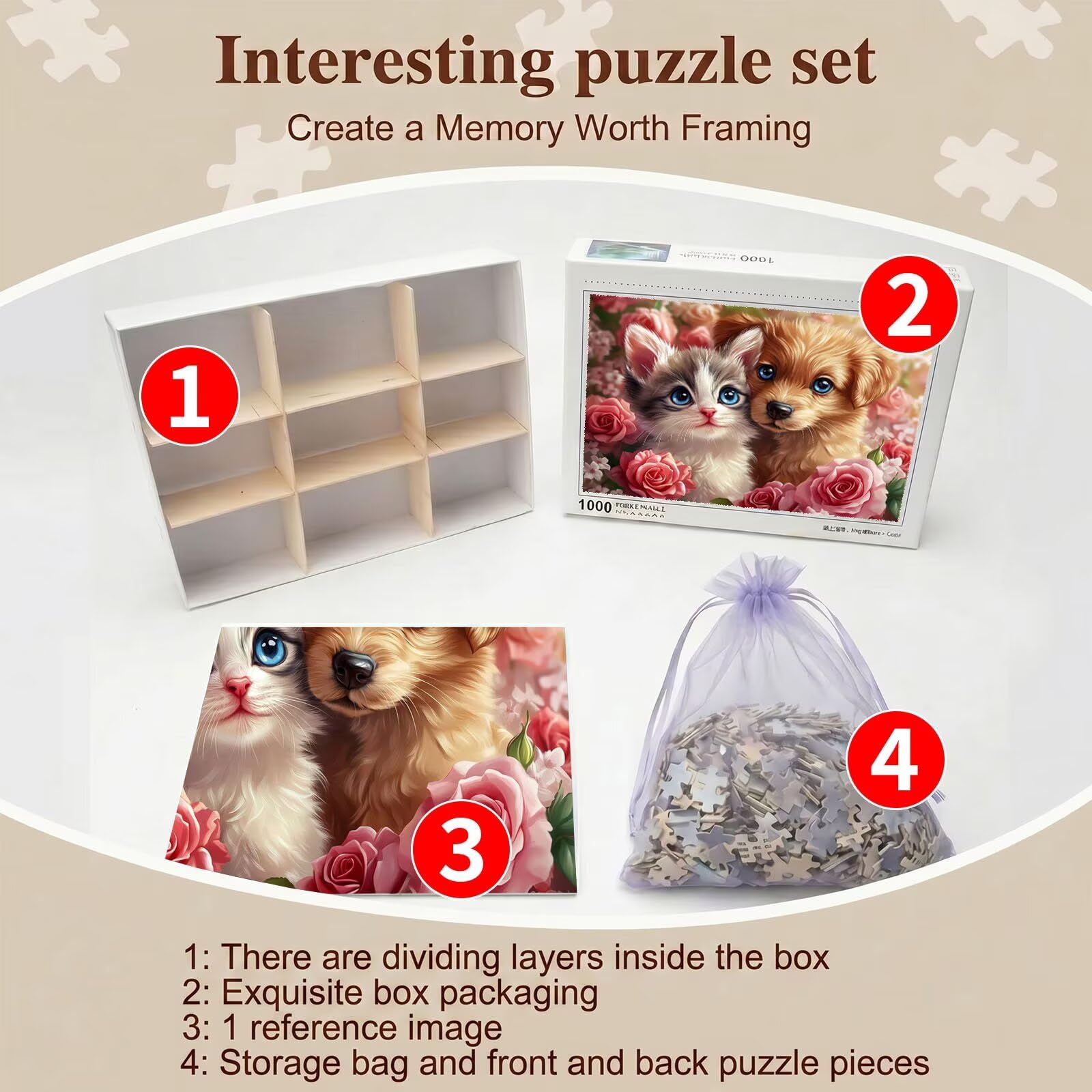 Puzzle 2000 Pezzi Classici, Puzzle gatto cane 99 x 70 cm, Gioco Educativo e Antistress in Legno con Poster Incluso,Ttività Creativa DIY per Famiglia, Regalo per Appassionati, Decor Parete Casa, f0-702