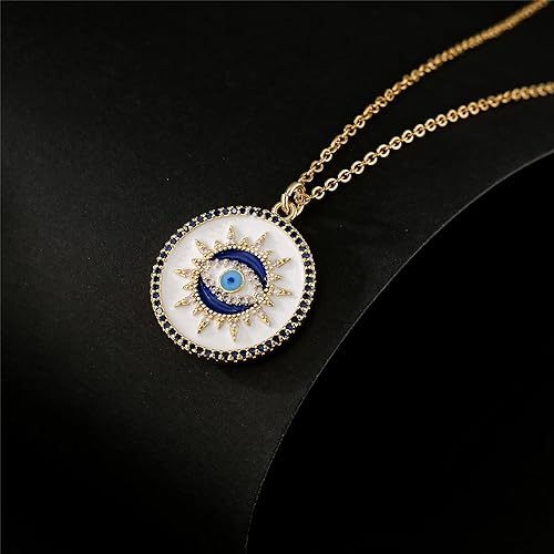 Miniatura 4 de cmoonry Collar de mal de ojo chapado en oro de 14 quilates de 17.7 + 2 pulgadas, collar de cadena O de ojo azul de la suerte regalo, Oro, Circonia