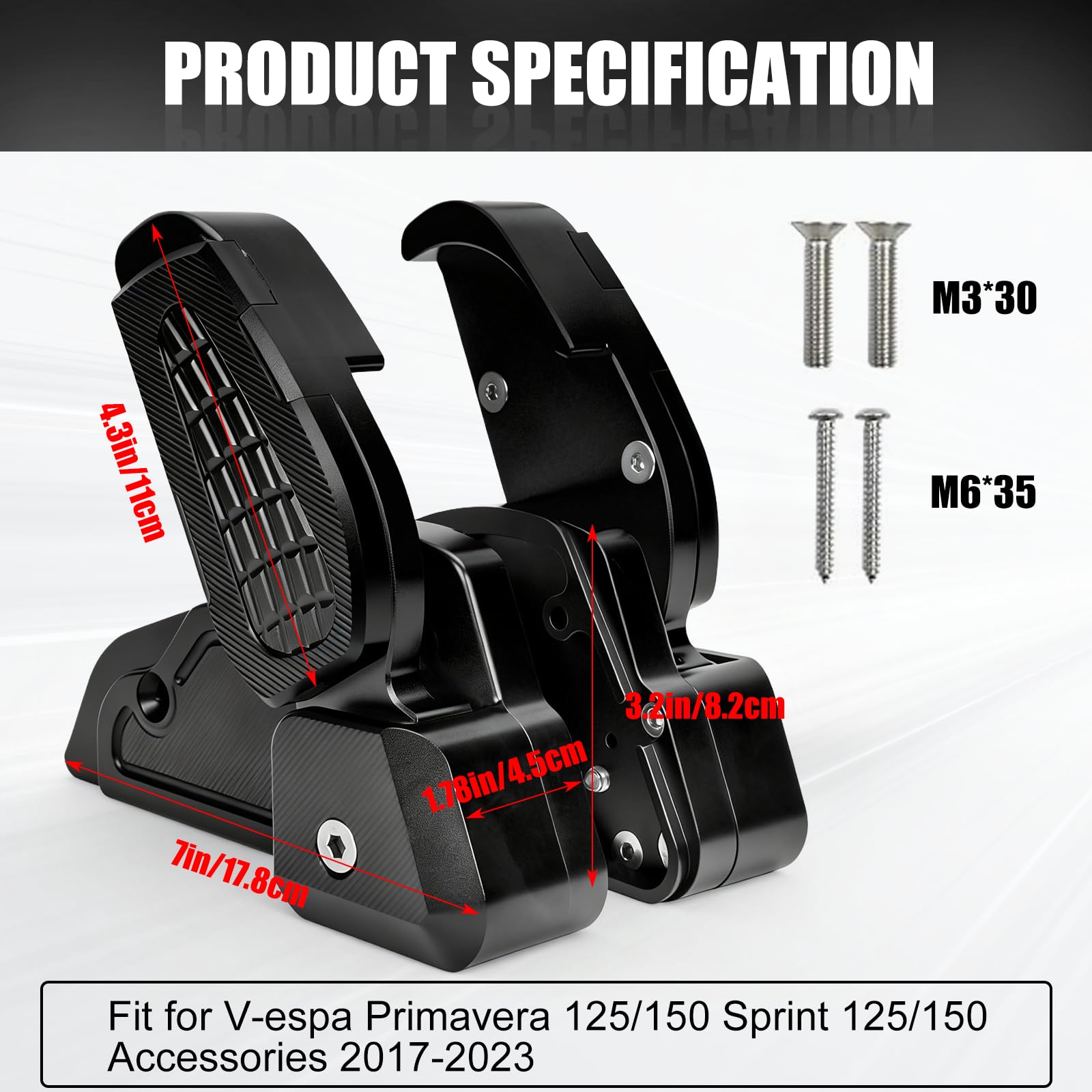 Hinteres Fußrasten-Pedale, Klappbares Motorrad Beifahrer Fußrastenverlängerung, Aluminium Fußstützen mit rutschfester Oberfläche für Vespa Primavera/Sprint 125/150 2017-2024 (Schwarz)