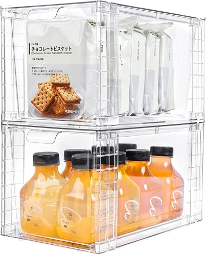 Paquete de 2 cajones apilables grandes, organizadores de acrílico transparente con asa, fácil de montar para cocina, baño, gabinete, maquillaje,