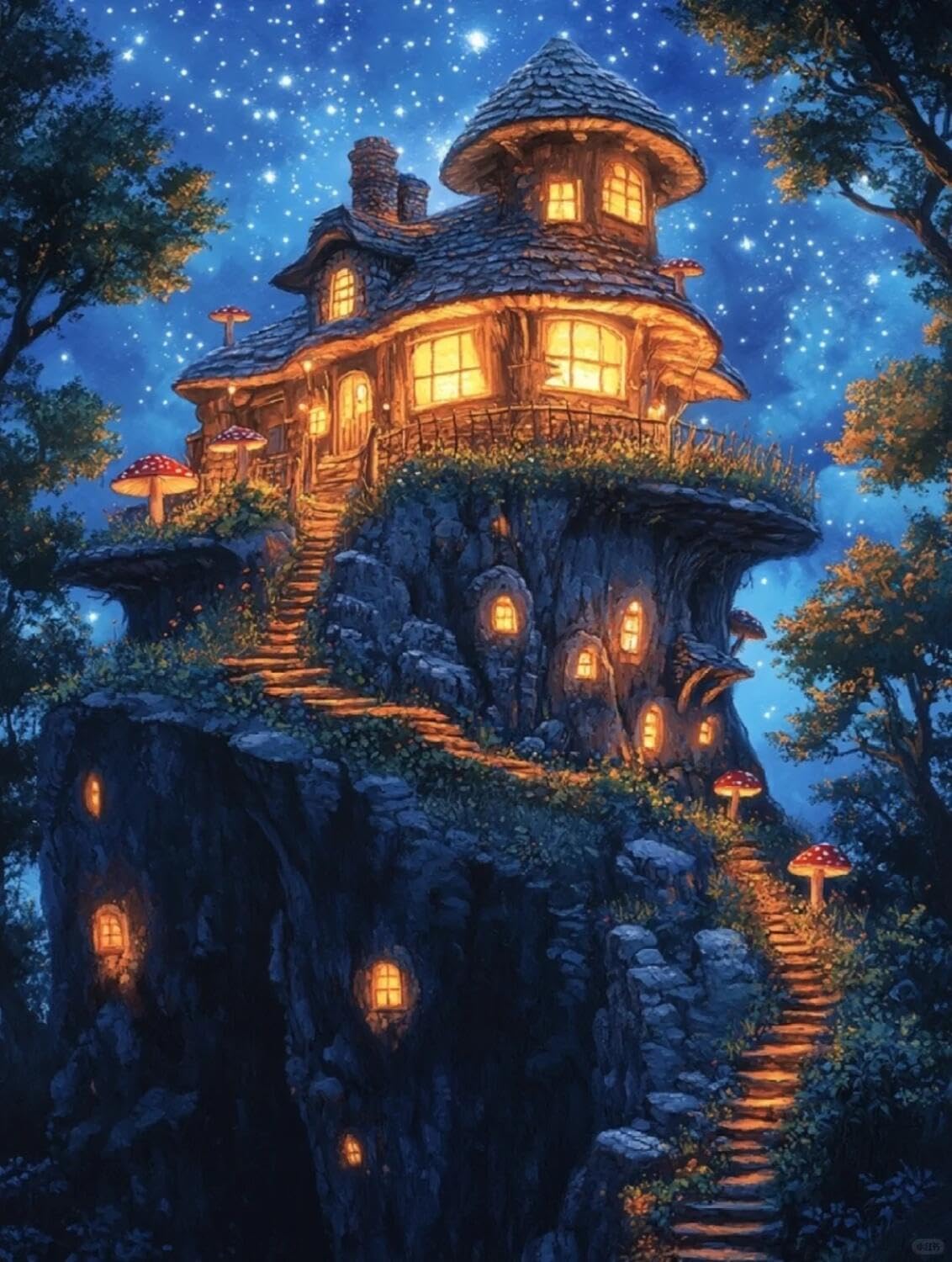 Rqwybcaxn Embroidery Beads Kit Fairy Tale House 40x50cm