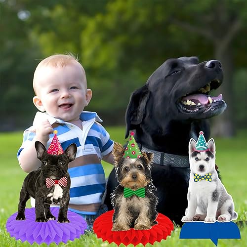Miniatura 7 de 13 piezas de centro de mesa de panal para perros y bebés, suministros de fiesta de cumpleaños para mascotas, decoración de mesa para fiesta de