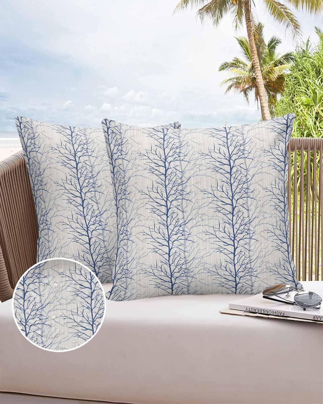 Boanket Outdoor Pillow Covers 20 x 20 in, Navy Blue Botanical Waterproof Throw Pillow Cover Set of 2, Farmhouse Spring Summer Branch Home Decorative Square Cushion Covers for Patio/Tent/Couch/Garden